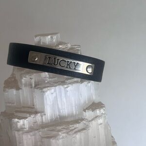 Black Leather Bracelet with Silver Plate